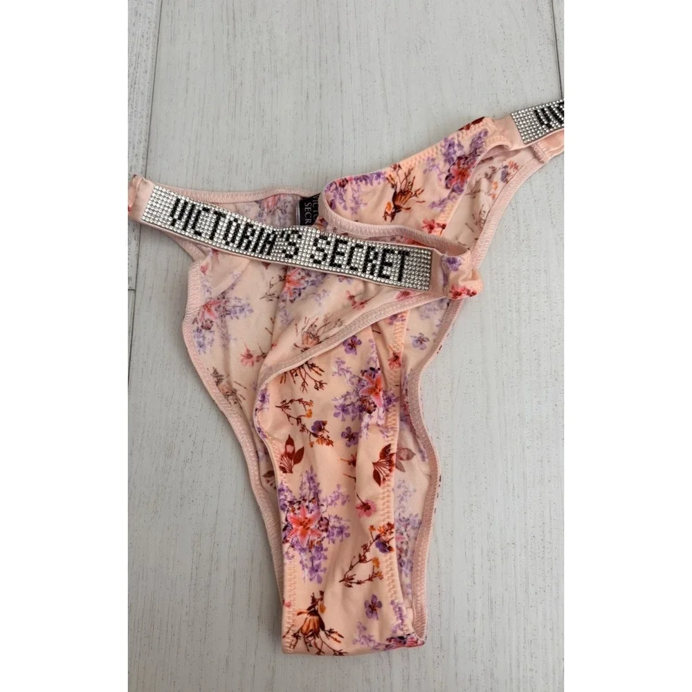 NWT Victoria's Secret Very Sexy Shine Strap Brazilian Panty‎ Sz L Pink Floral